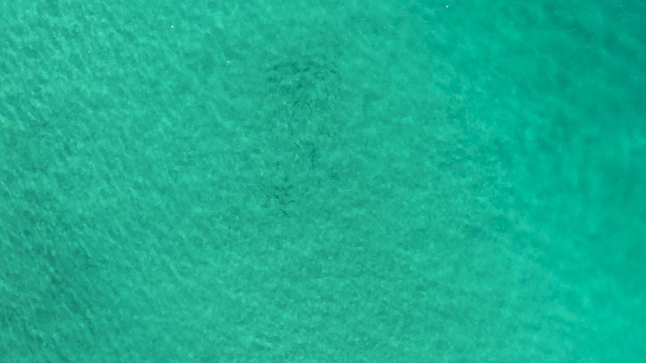 Top-down view of Los Cabos ocean water with a darker submerged area near the center and lightly textured turquoise surface, no visible people.