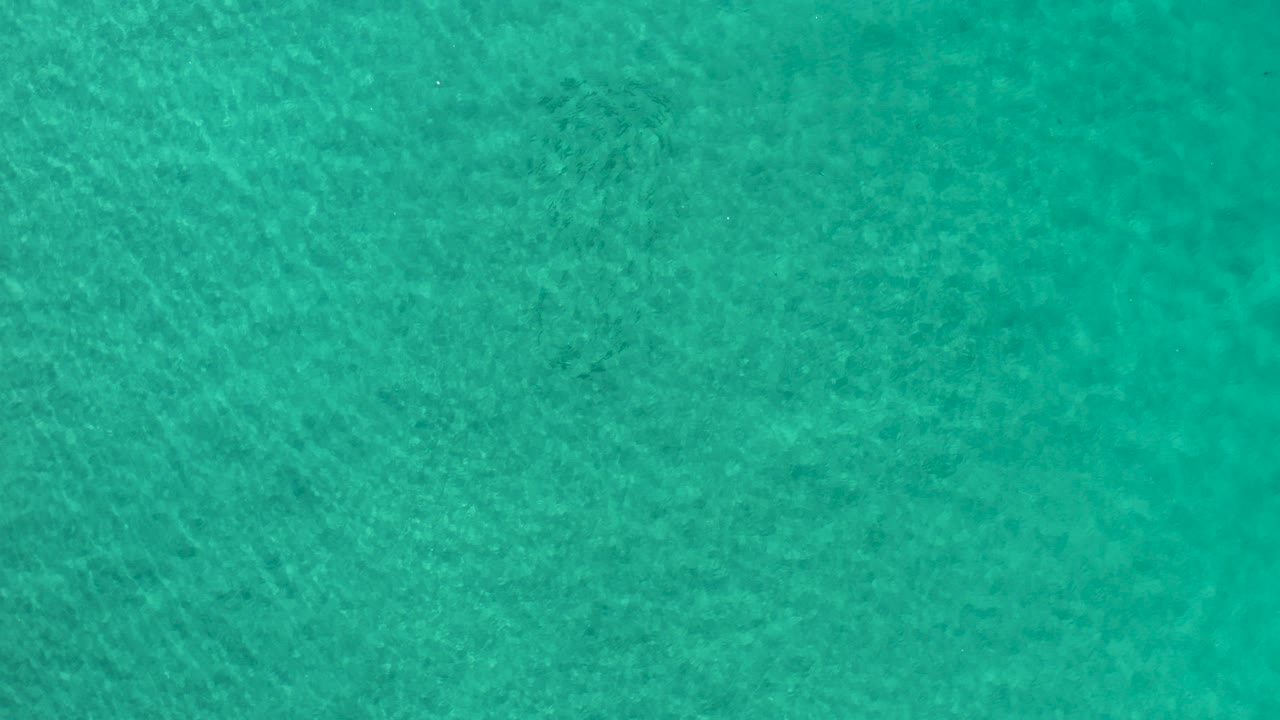 Overhead view of turquoise ocean water in Los Cabos, Mexico, with fine surface ripples, muted darker patches beneath the water, and no visible people.