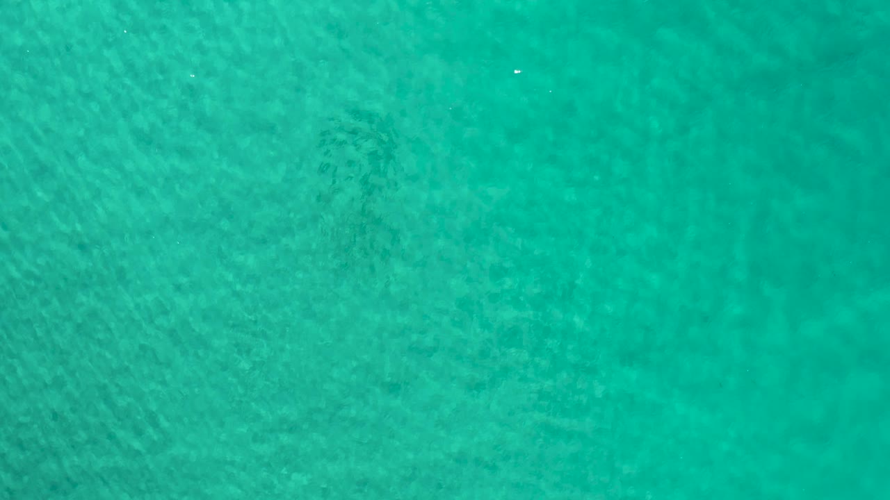 Top-down Los Cabos water frame with clear turquoise color, mottled darker areas below the surface, soft ripples, and no visible people.