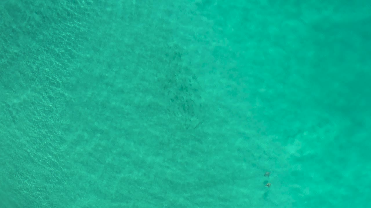 Overhead Los Cabos water view with blue-green color, mottled darker areas beneath the surface, light rippling, and no visible people.