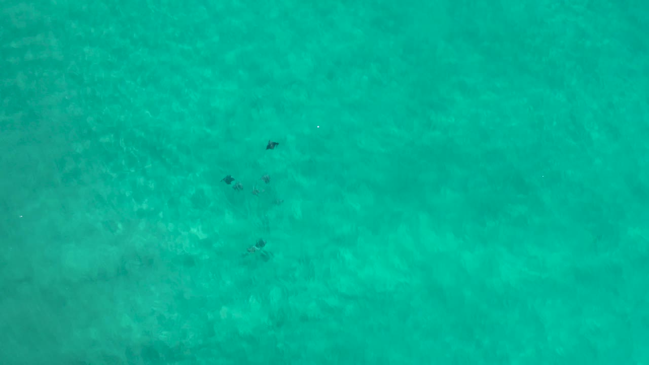 Turquoise water in Los Cabos, Mexico, fills the frame from above, with faint seabed or reef texture, a few tiny dark patches, and no visible people.