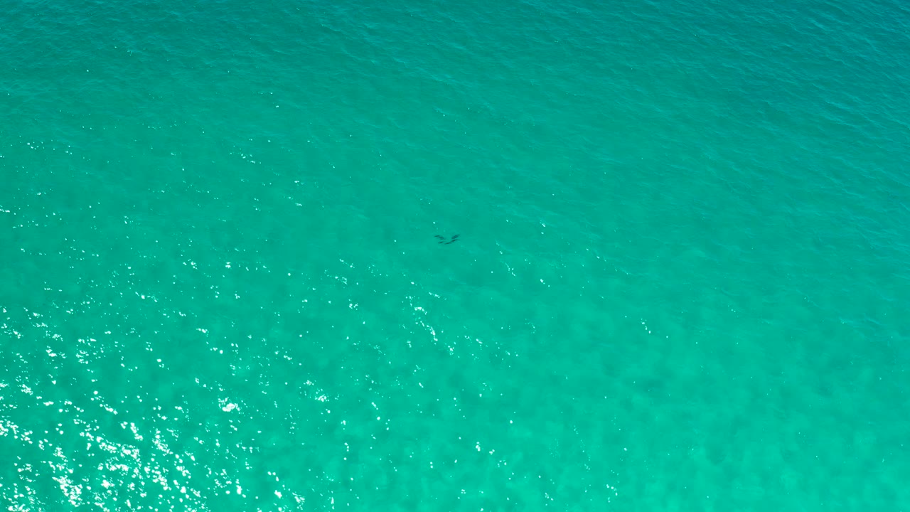 Bright turquoise water in Los Cabos, Mexico, with a stronger cluster of sun sparkle toward the lower right and no visible people.