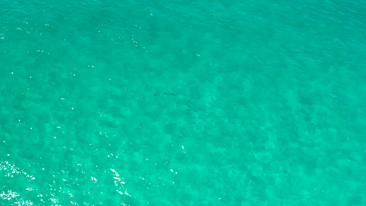 Turquoise water with darker patches beneath the surface.