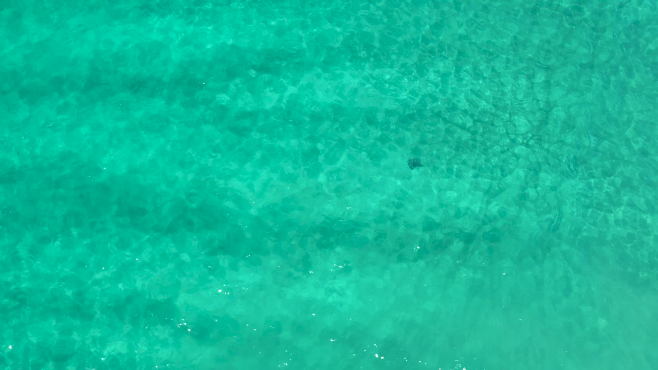 Clear shallow ocean surface in Los Cabos, Mexico, shows pale seabed patterns and scattered bright glints with no visible people.