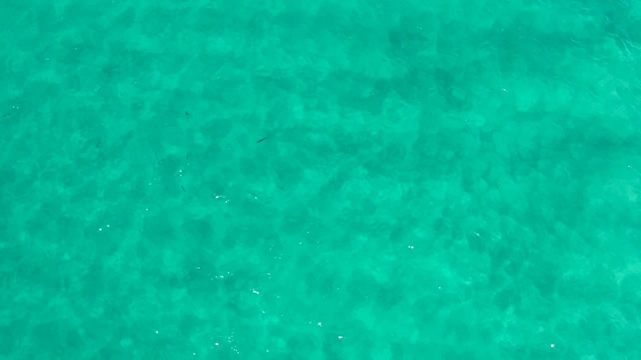 Overhead turquoise ocean water in Los Cabos, Mexico, with faint darker underwater patches and no visible people.