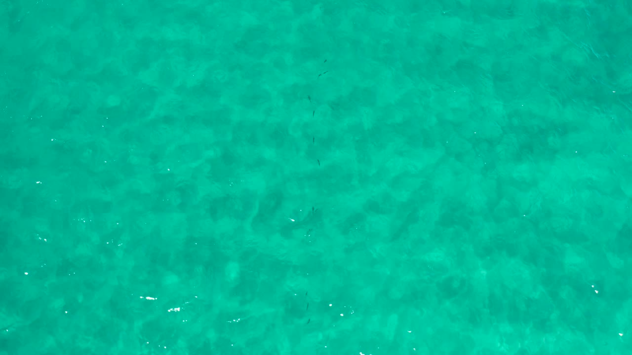 Aerial-style view of blue-green water in Los Cabos, Mexico, showing mottled underwater texture and no visible people.