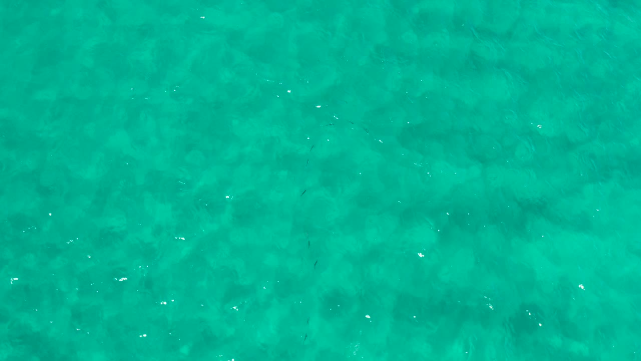Clear turquoise water in Los Cabos, Mexico, shows mottled darker shapes below the surface and fine shimmer, with no visible people.