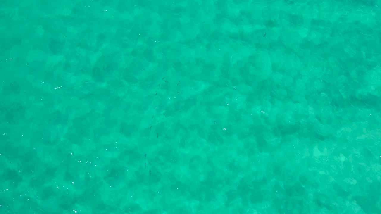 Overhead view of clear turquoise ocean water in Los Cabos, Mexico, with faint shallow-water texture and no visible people.