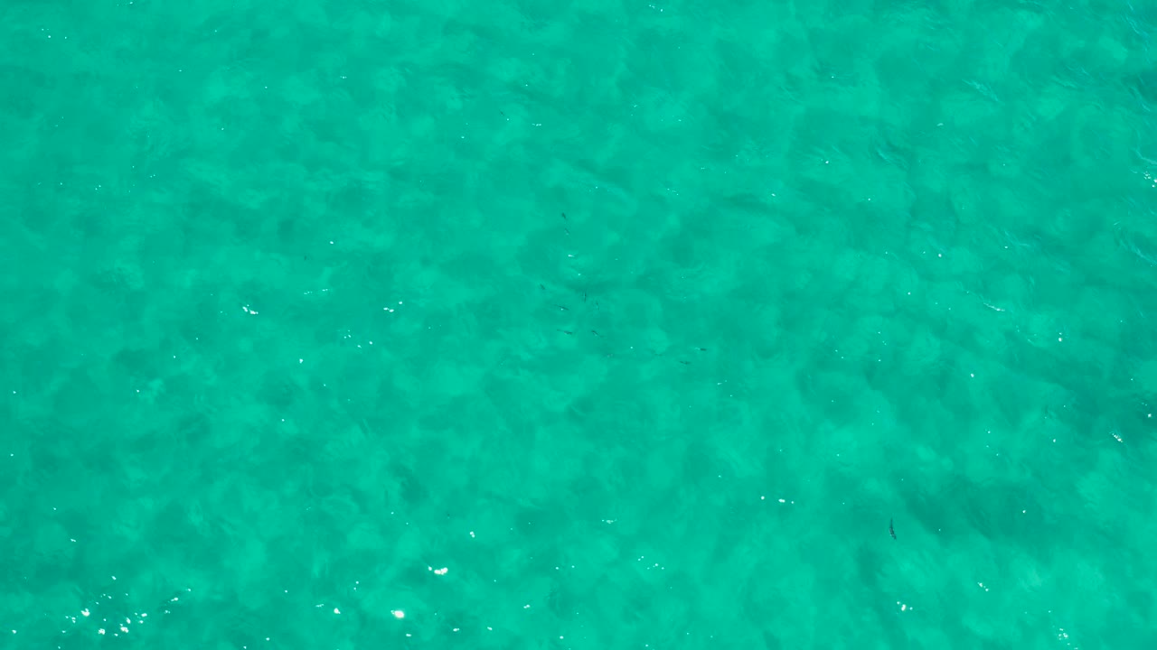 Overhead view of turquoise Los Cabos ocean water with soft surface ripples, pale underwater texture, scattered sun glints, and no visible people.