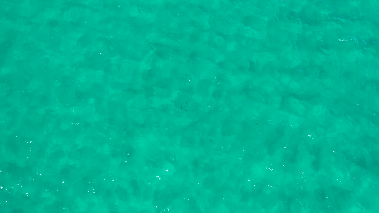 Sunlit turquoise ocean surface in Los Cabos, Mexico, with darker underwater shapes and no visible people, boats, or shoreline.