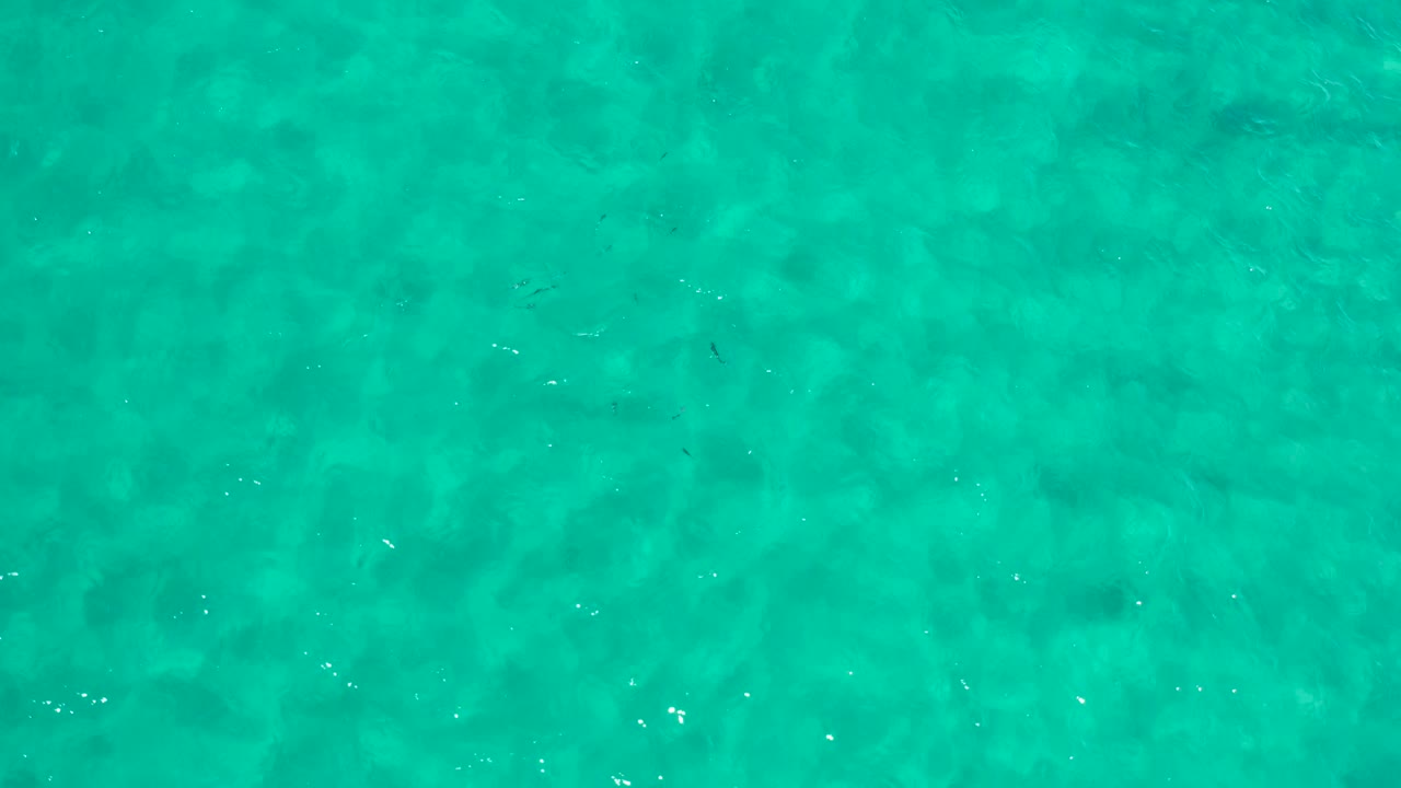 Bright turquoise water in Los Cabos is seen from above, with mottled darker areas beneath the surface and no visible people or shoreline.