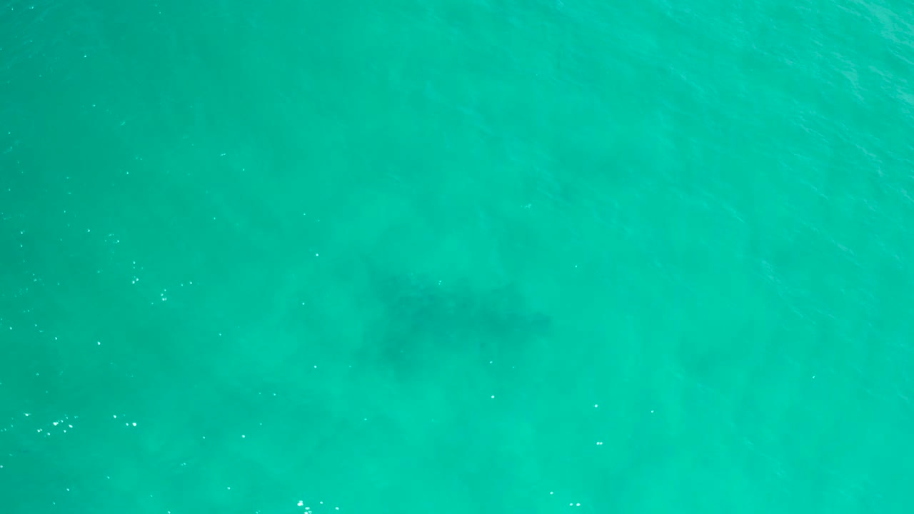 Overhead view of blue-green seawater in San Jose Del Cabo, Mexico, with faint ripples, darker underwater areas, and no visible people.