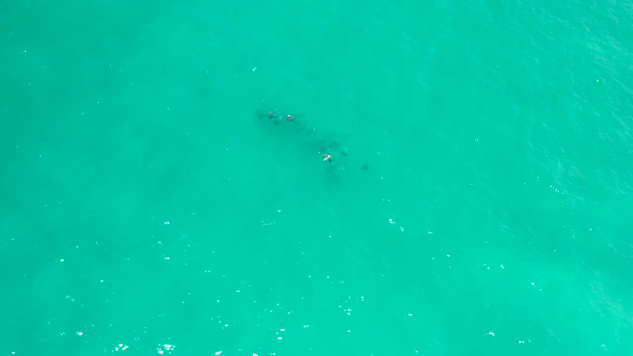 Overhead San Jose Del Cabo water with darker submerged patches spread across the turquoise surface and small white highlights, no visible people.