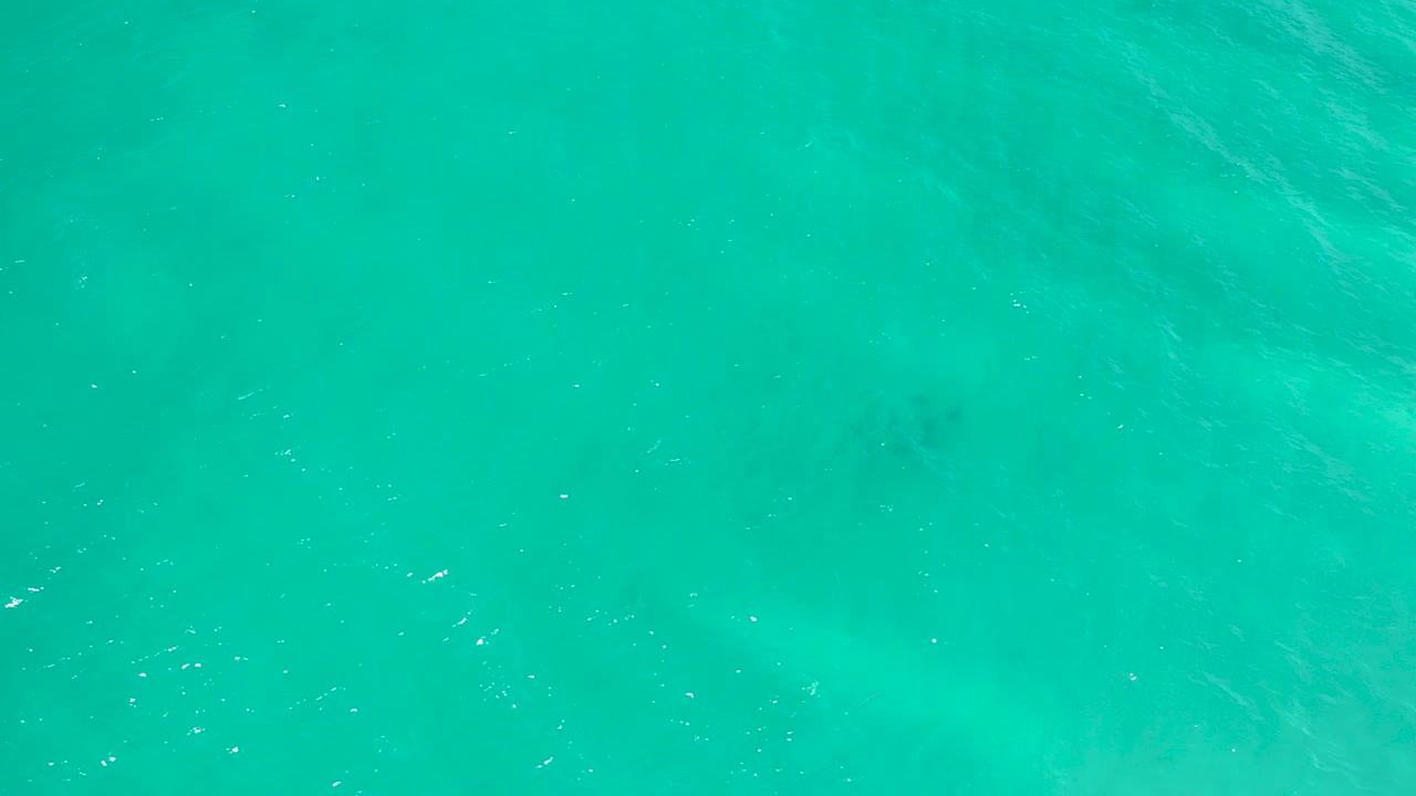 Top-down view of bright turquoise water in San Jose Del Cabo, Mexico with faint darker patches beneath the surface and no visible people.
