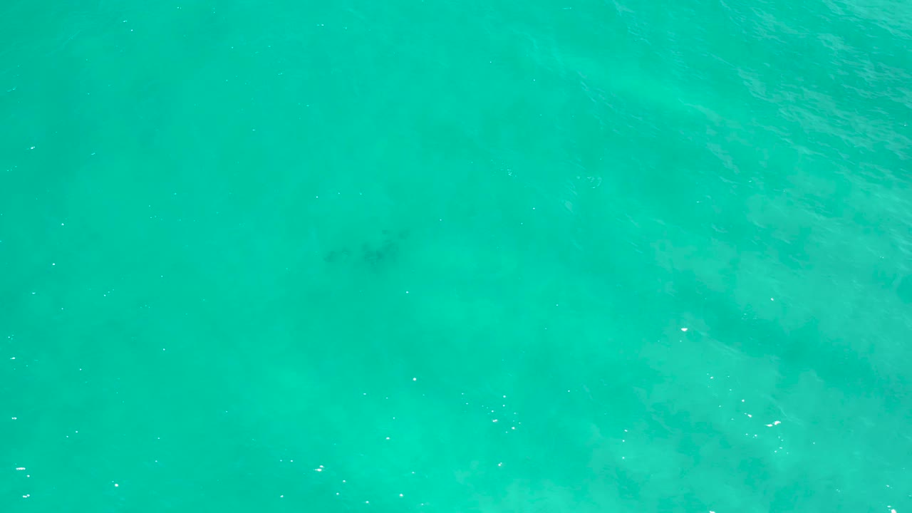 Bright aqua sea water in San Jose Del Cabo, Mexico with pale cloudlike patches below the surface and no visible people.