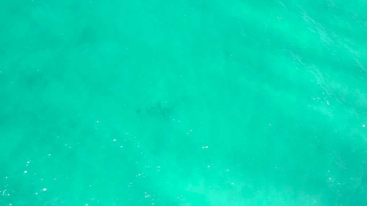 Turquoise ocean surface in San Jose Del Cabo, Mexico, with cloudy darker areas below the surface and no visible people.