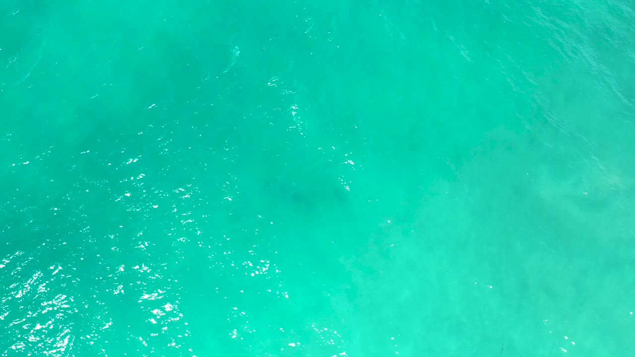 A straight-down frame of bright turquoise sea in San Jose Del Cabo, Mexico, with scattered white glints and no visible people.
