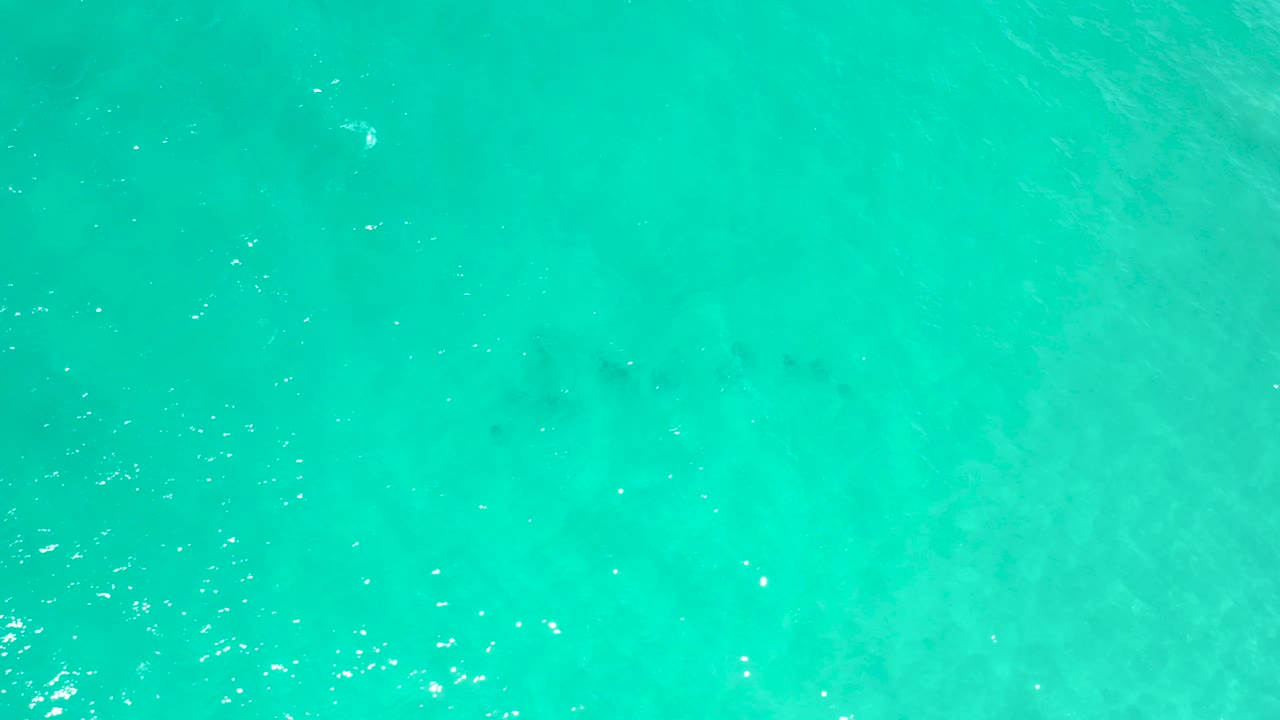 Aerial-style view of pale aqua ocean water in San Jose Del Cabo, Mexico, with mild surface texture and slightly darker underwater shapes, no visible people.