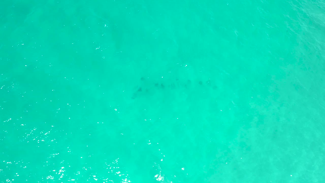 Top-down turquoise sea in San Jose Del Cabo, Mexico, with faint dark areas under the water and small bright highlights on the ripples, no visible people.