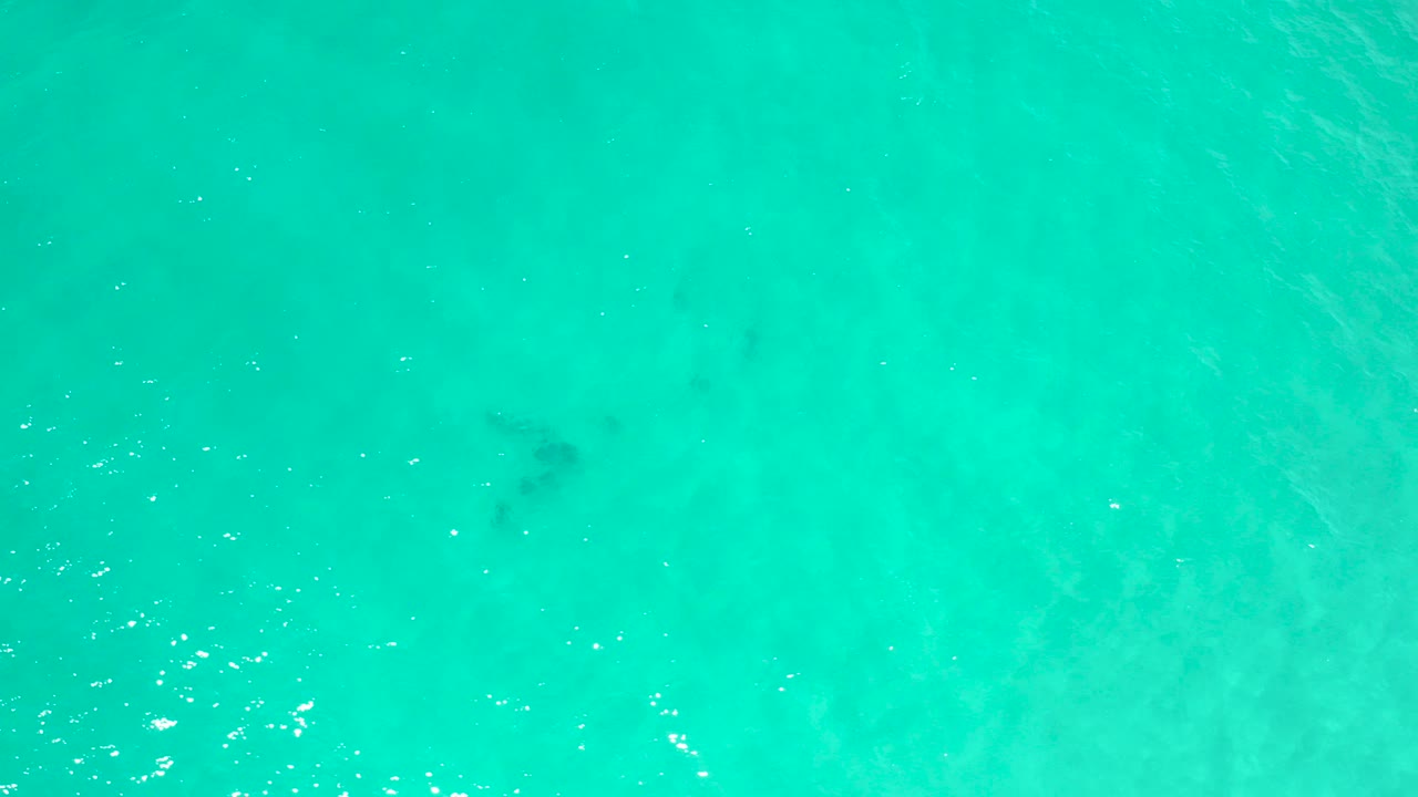 Overhead view of turquoise water in San Jose Del Cabo, Mexico, with scattered surface sparkle, faint submerged shadows, and no visible people.