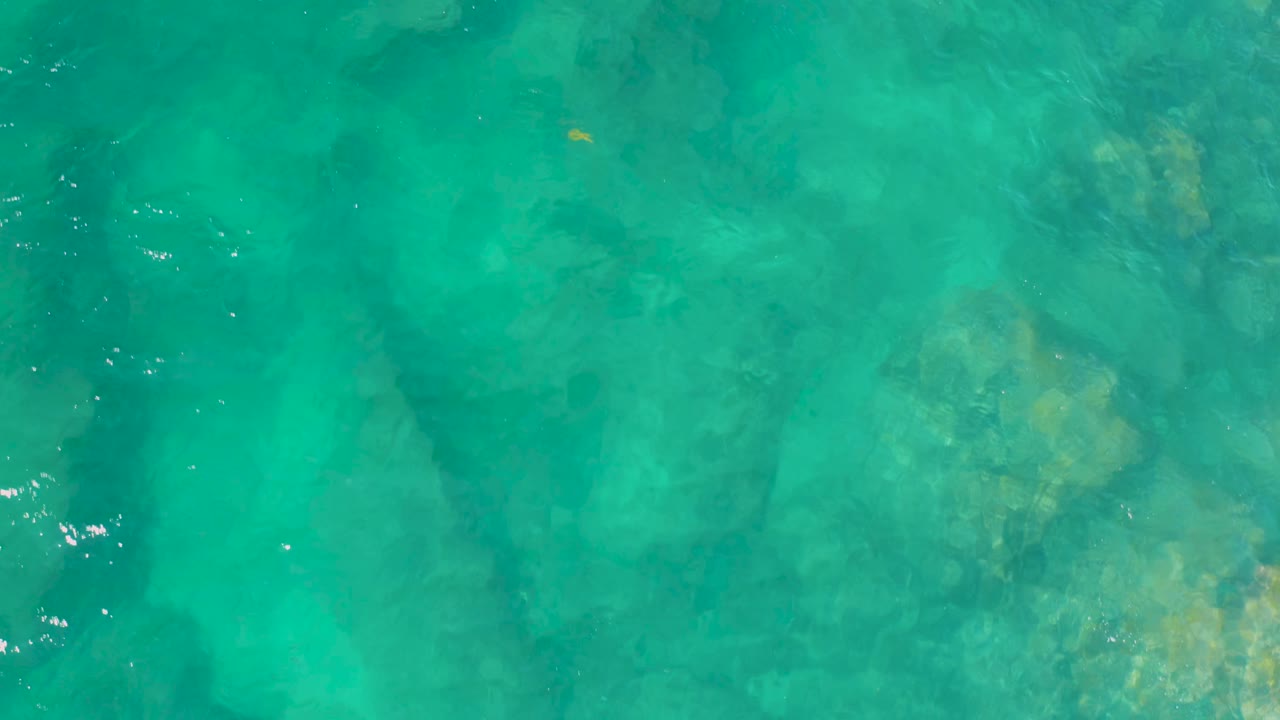 Clear green-blue seawater fills the frame at Shipwrecks Beach, Baja California Sur, with pale underwater formations and faint surface shimmer, no visible people.
