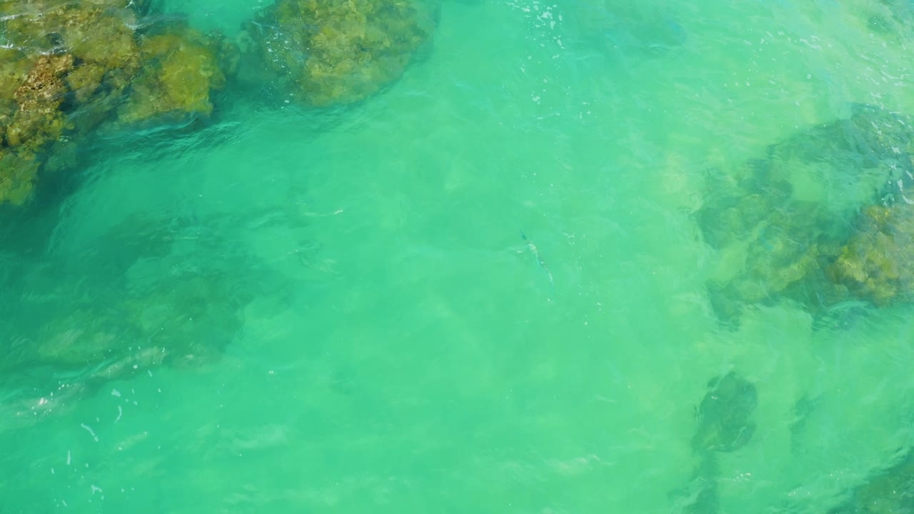 Overhead green water at Laguna Beach, Baja California Sur, with reef rocks framing the upper edges and no visible people.