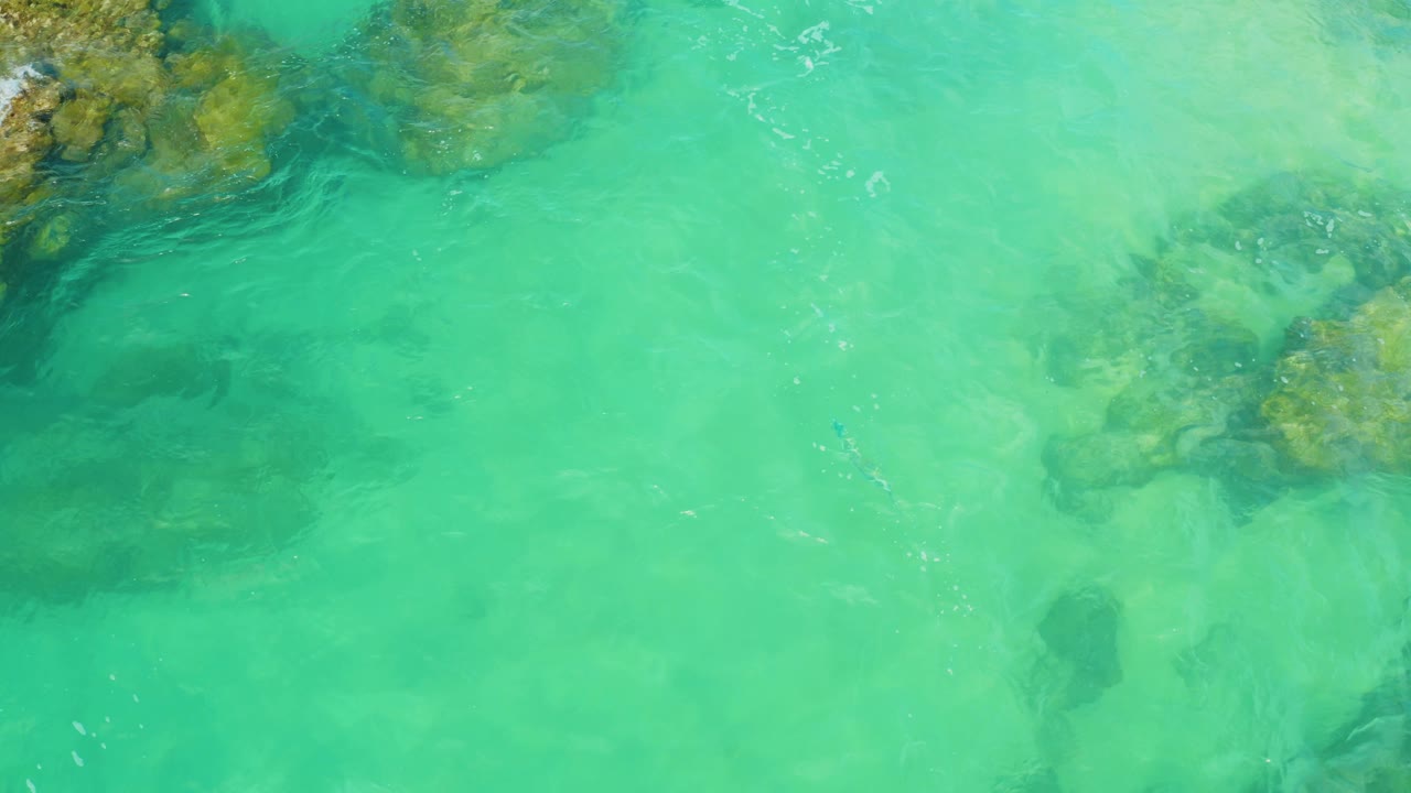 Submerged rocks under green-blue water