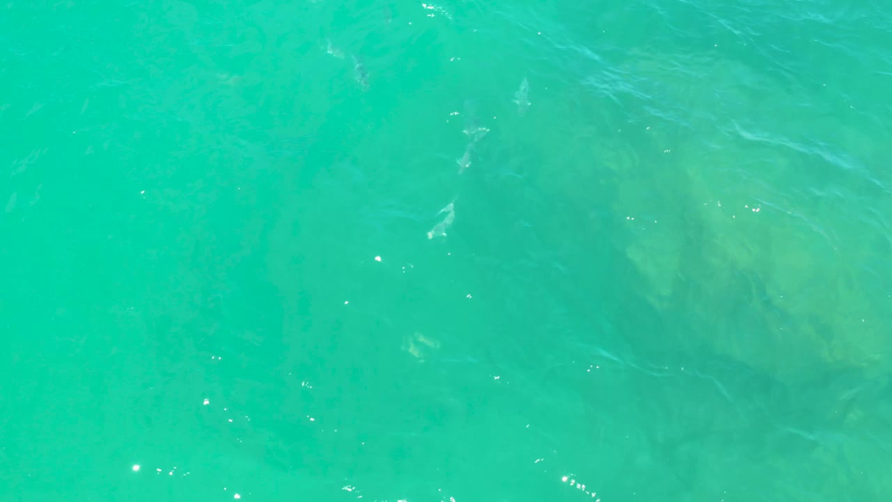 Green-blue ocean water at Laguna Beach, Baja California Sur, reveals broad darker submerged formations through the rippled surface, with no visible people.