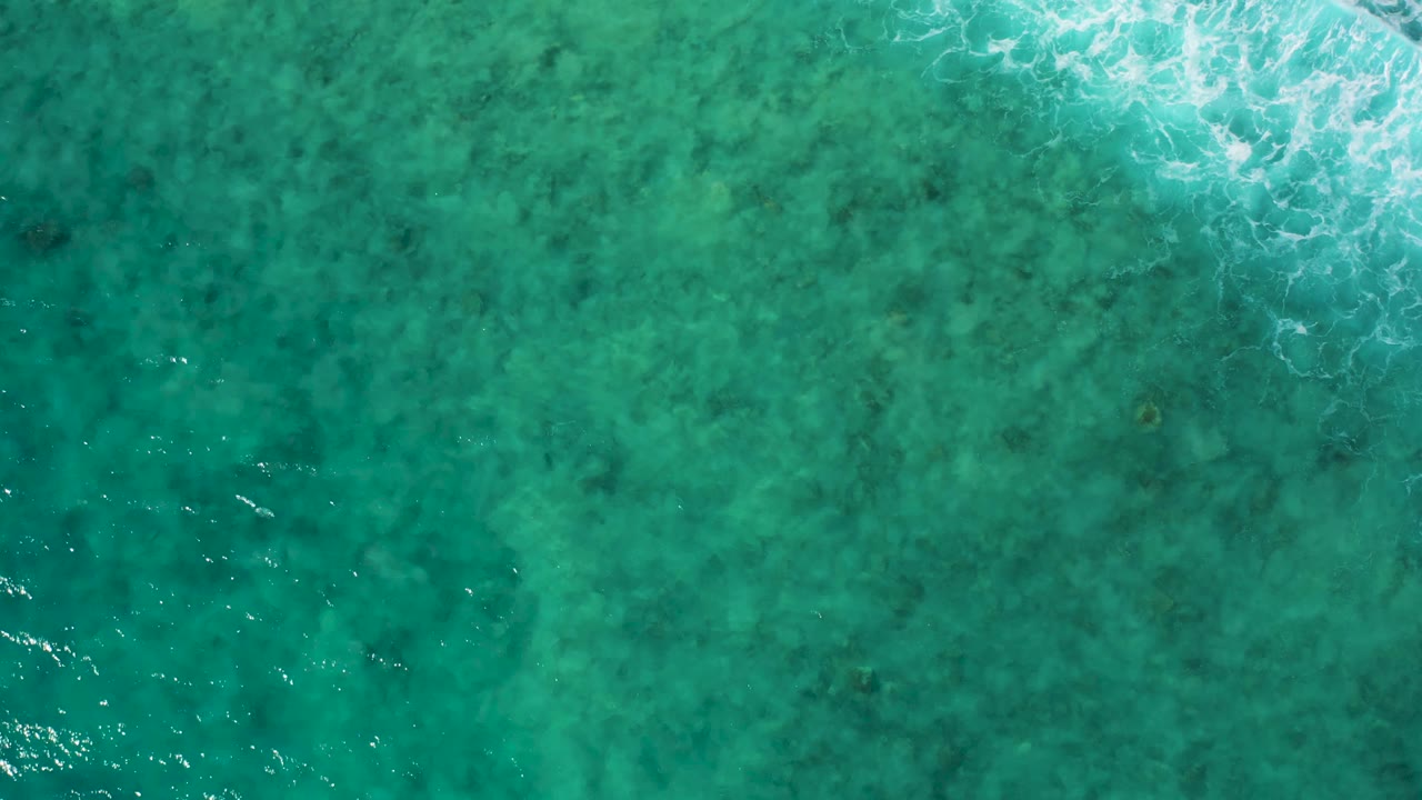 Clear blue-green water fills the frame at El Cardoncito, Baja California Sur, with darker submerged patches and faint surface sparkle, no visible people.