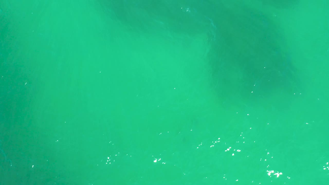A second into the clip, the Dreams Los Cabos water remains top-down and clear, with darker submerged shapes shifting under the turquoise surface and no visible people.