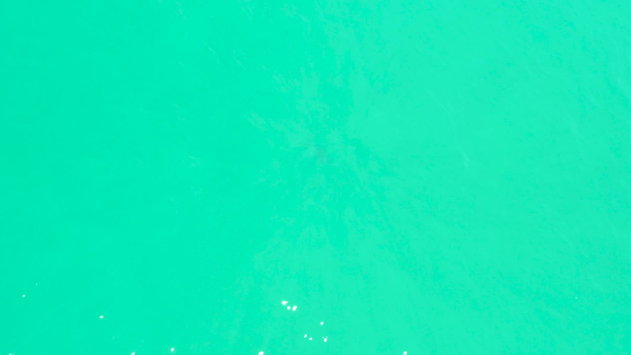 Turquoise shallow water with small white dots and a faint fish shape.