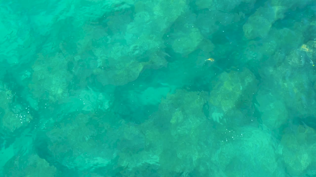 Green-blue clear water in San Jose Del Cabo reveals rounded rocks below the surface, with light ripples and no visible people.