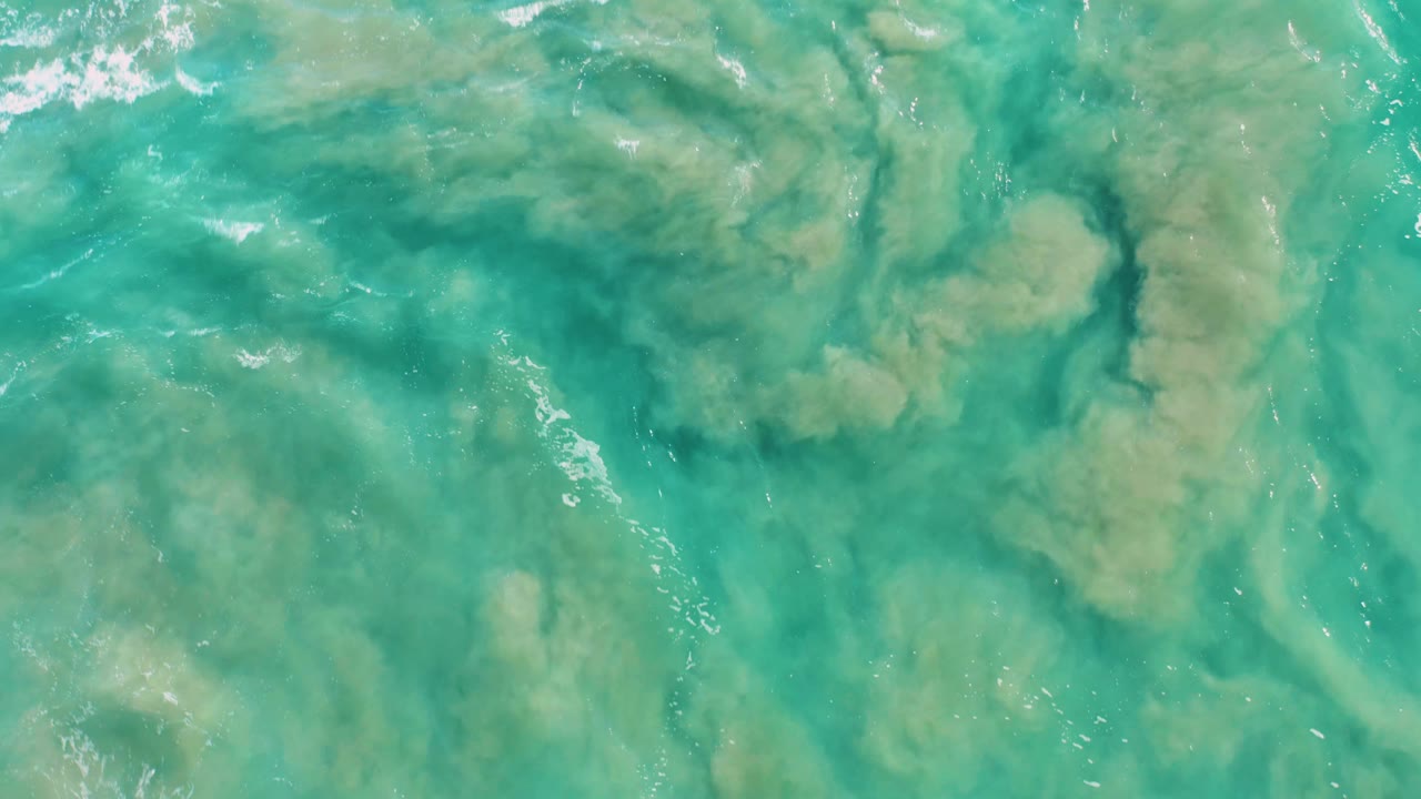 San Jose del Cabo ocean surface with a broad green cloud under clear turquoise water, scattered highlights, and no visible people.