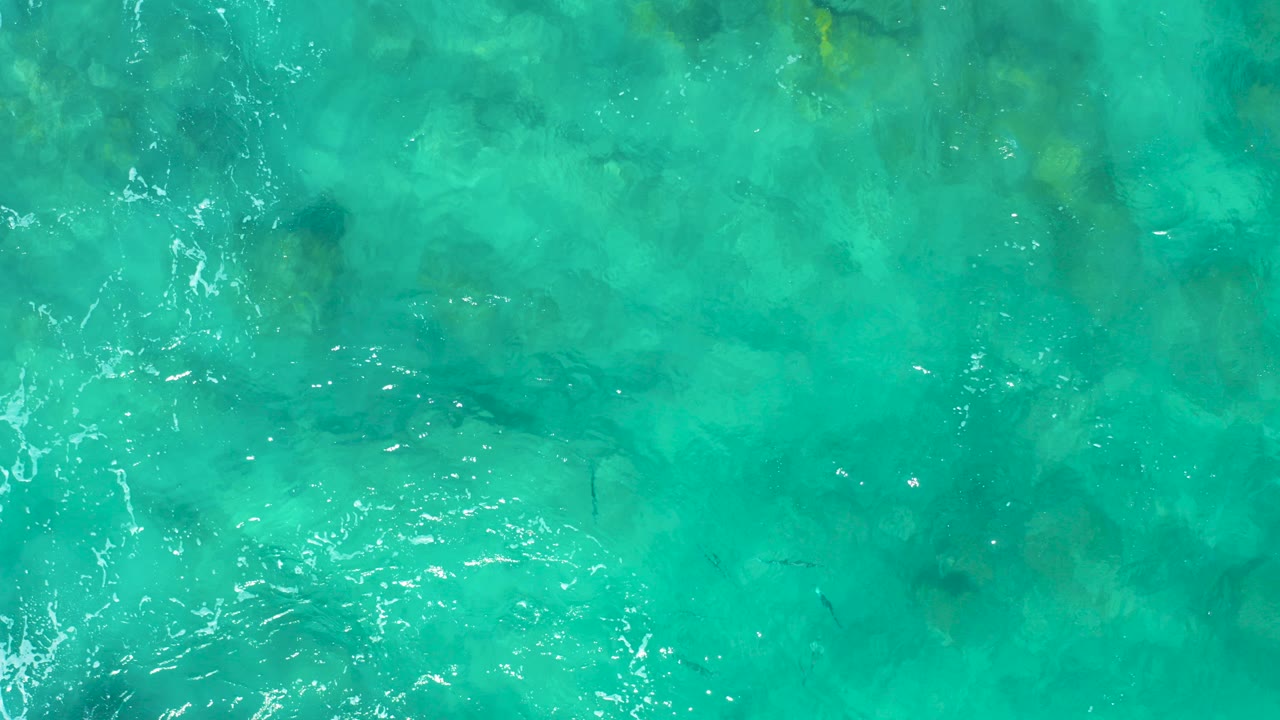 Turquoise ocean water with visible seabed and surface ripples.