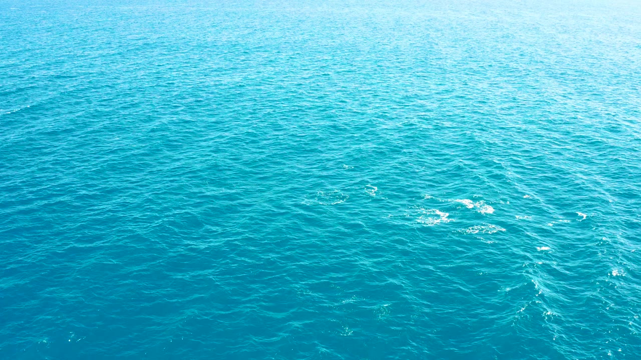 Overhead East Cape ocean frame showing sunlit blue water, fine ripples, and a small white foam cluster slightly left of center, with no visible people.