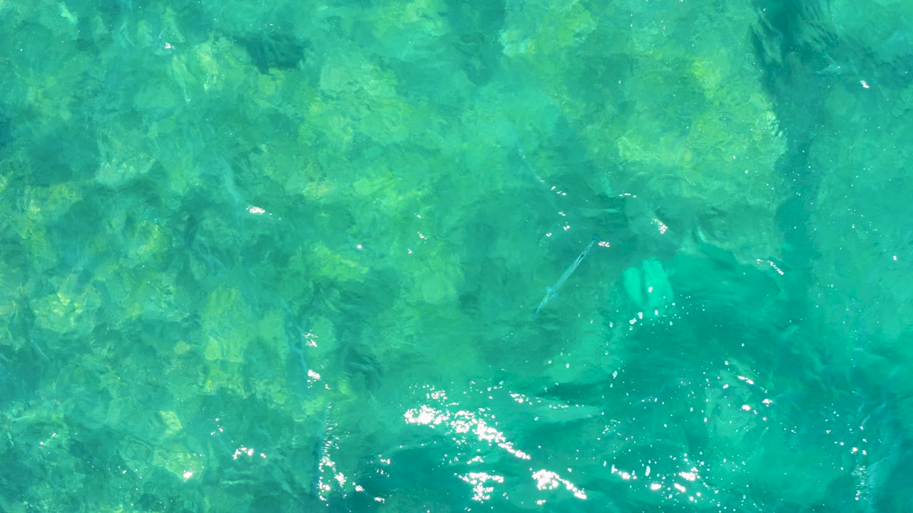 Turquoise ocean water over a rocky seabed