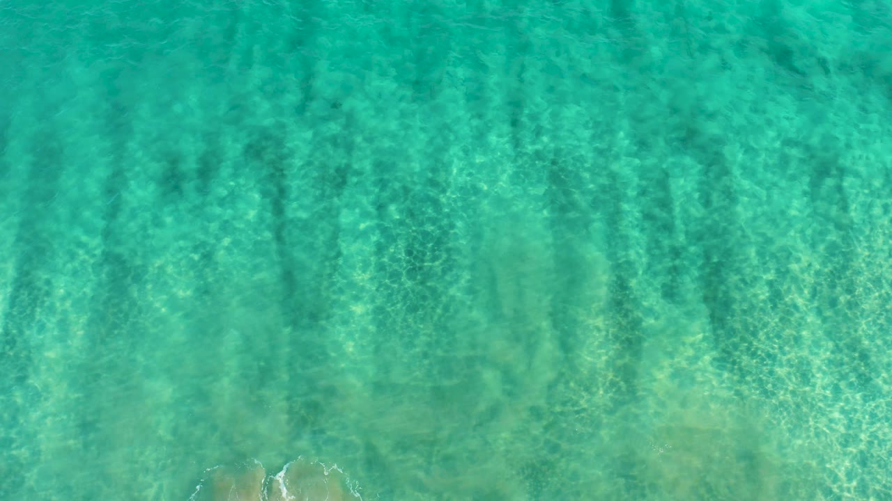 Clear shallow ocean water with rippled light and a pale rock near the bottom.