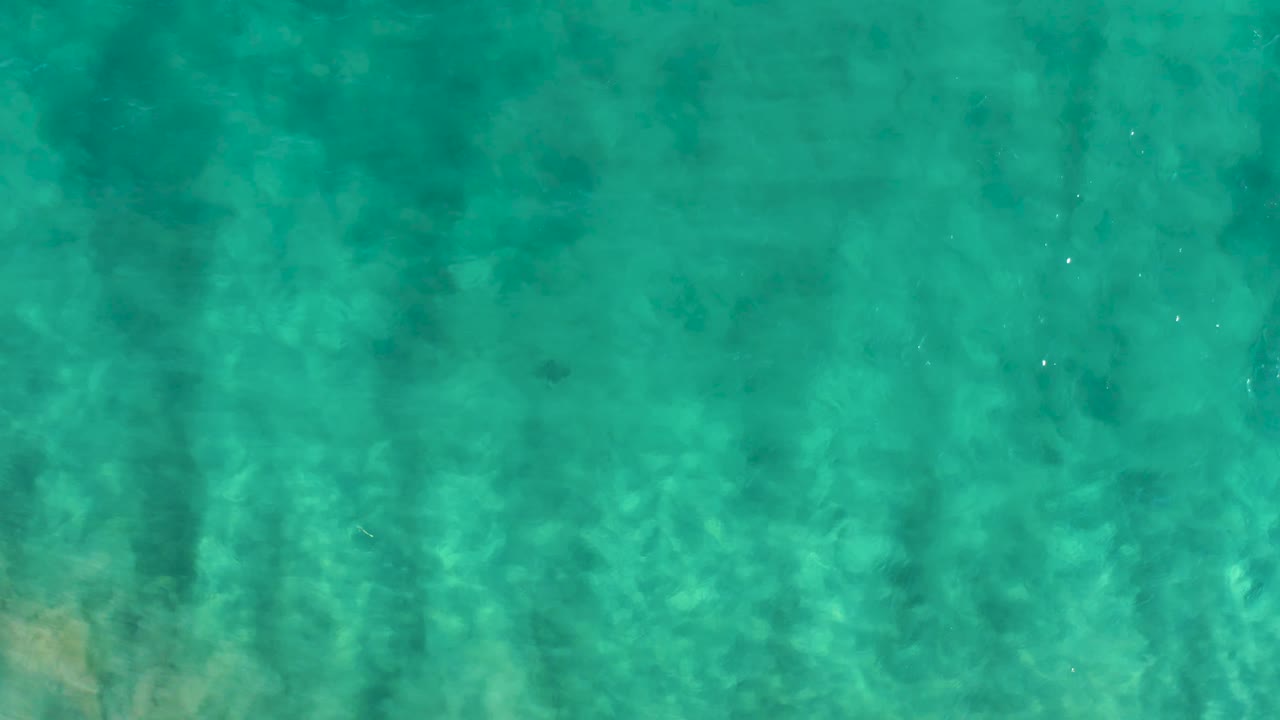 Clear green-blue water over a mottled sandy bottom.