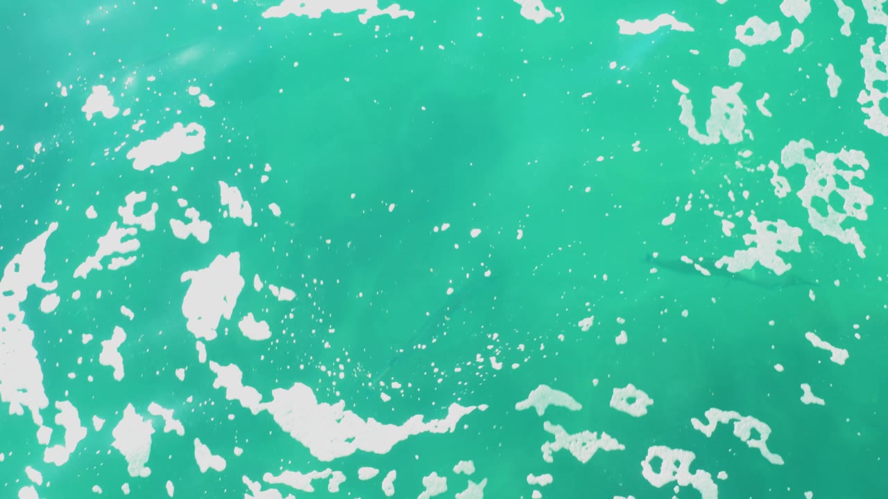 Overhead turquoise water at Laguna Beach Los Cabos contains scattered foam, faint fish forms beneath the surface, and no visible people.