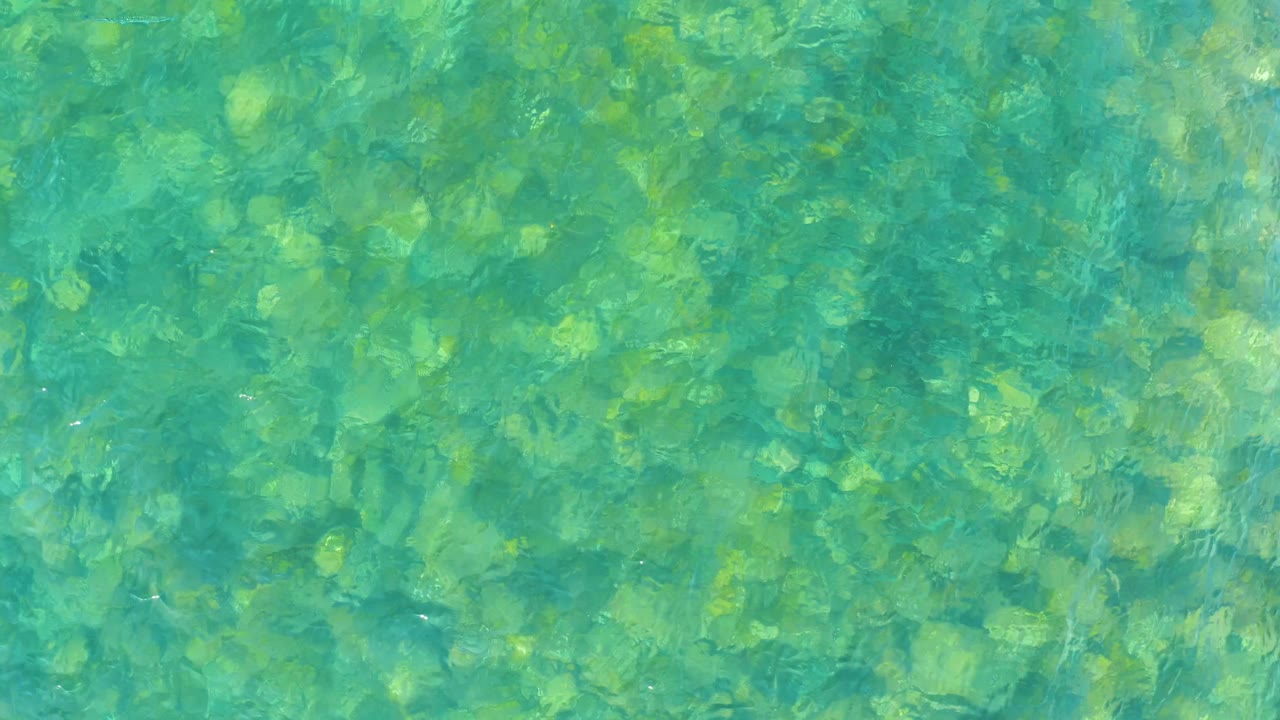 Clear turquoise shallow water over a visible rocky bottom.