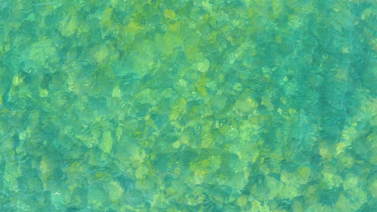 Transparent shallow ocean water at El Tule Beach Los Cabos fills the frame, with green-blue color, mottled bottom detail, gentle ripples, and no visible people.