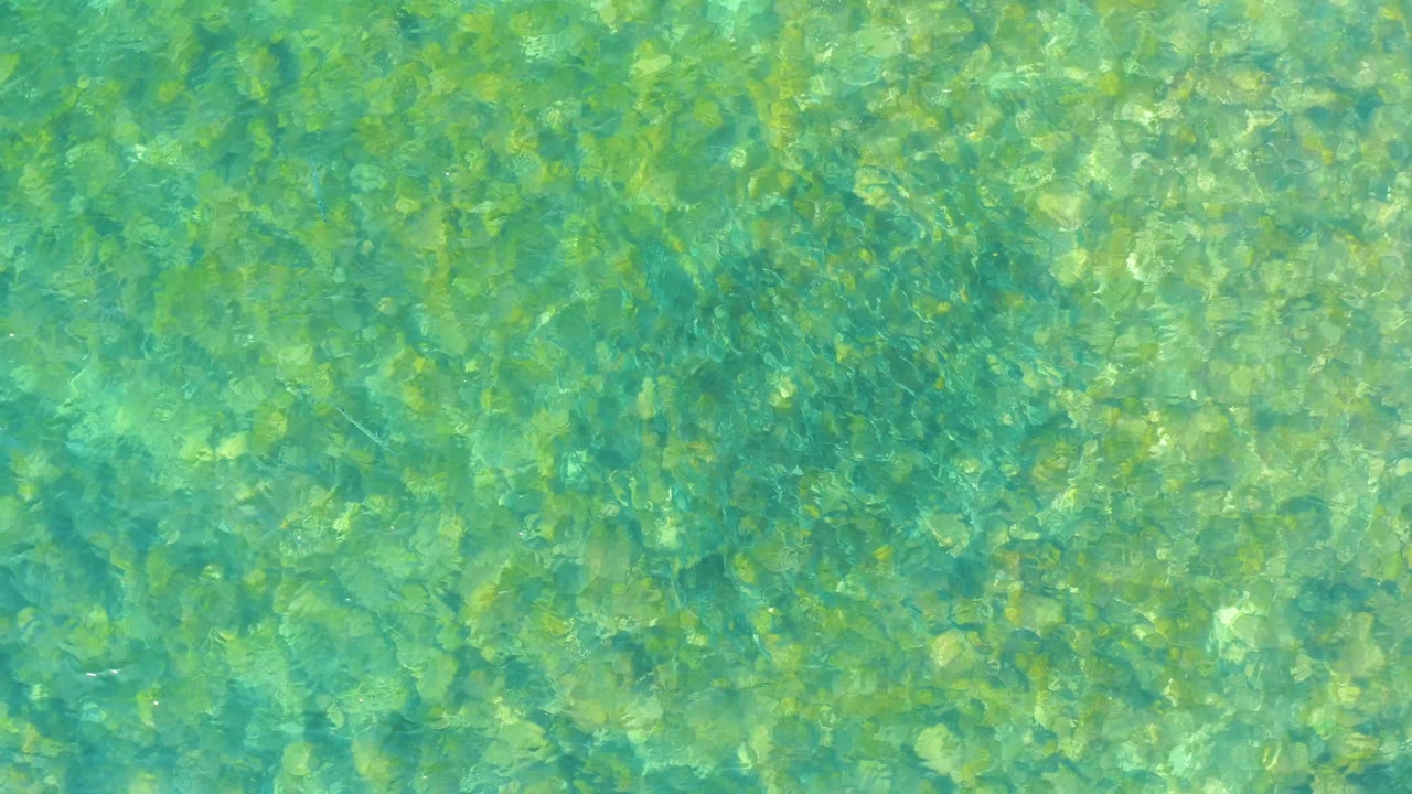 A later view of El Tule Beach Los Cabos water shows green-blue shallows, scattered bottom texture, and brighter refraction streaks, with no visible people.