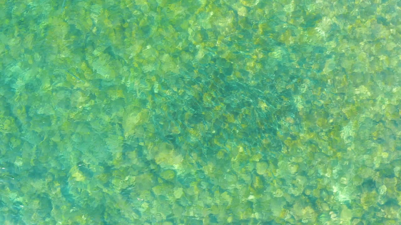 Clear water at El Tule Beach Los Cabos carries yellow-green highlights over the shallow bottom while small ripples cross the frame, with no visible people.