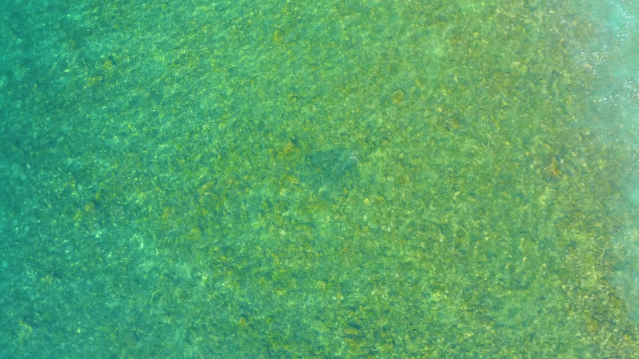 Turquoise shallow water over a mottled sea floor
