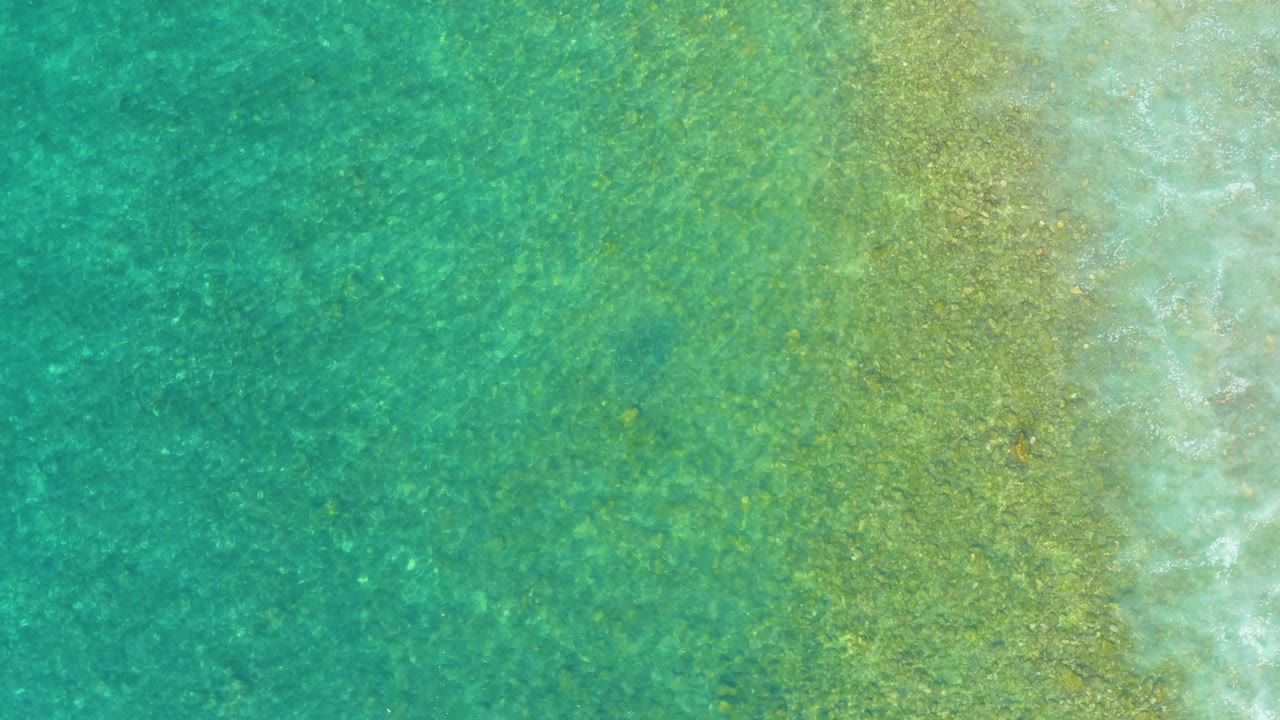 Clear green-blue water fills the frame at El Tule Beach in Los Cabos, showing the sandy bottom through subtle surface ripples and no visible people.