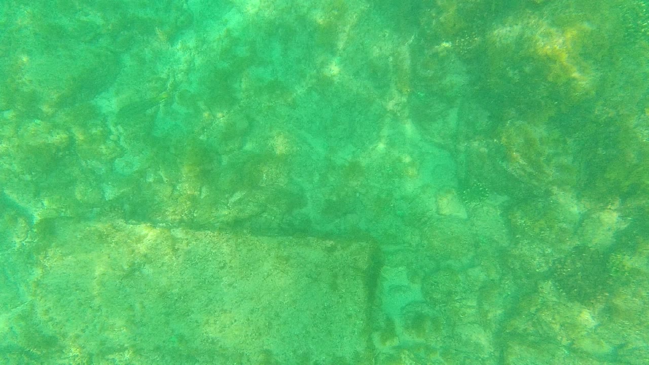 Palmilla Los Cabos underwater view with broad pale rocks, darker submerged stones, and rippled light moving across clear green water, with no visible people.