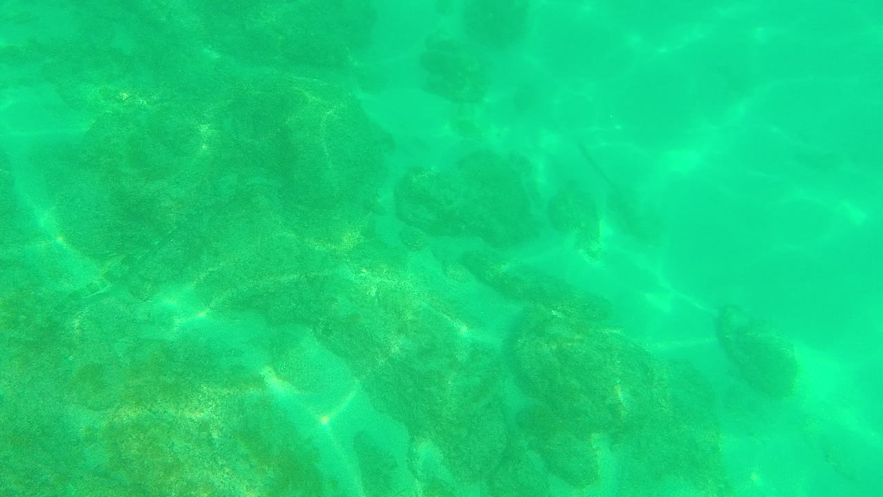 Turquoise water over rocky underwater seabed