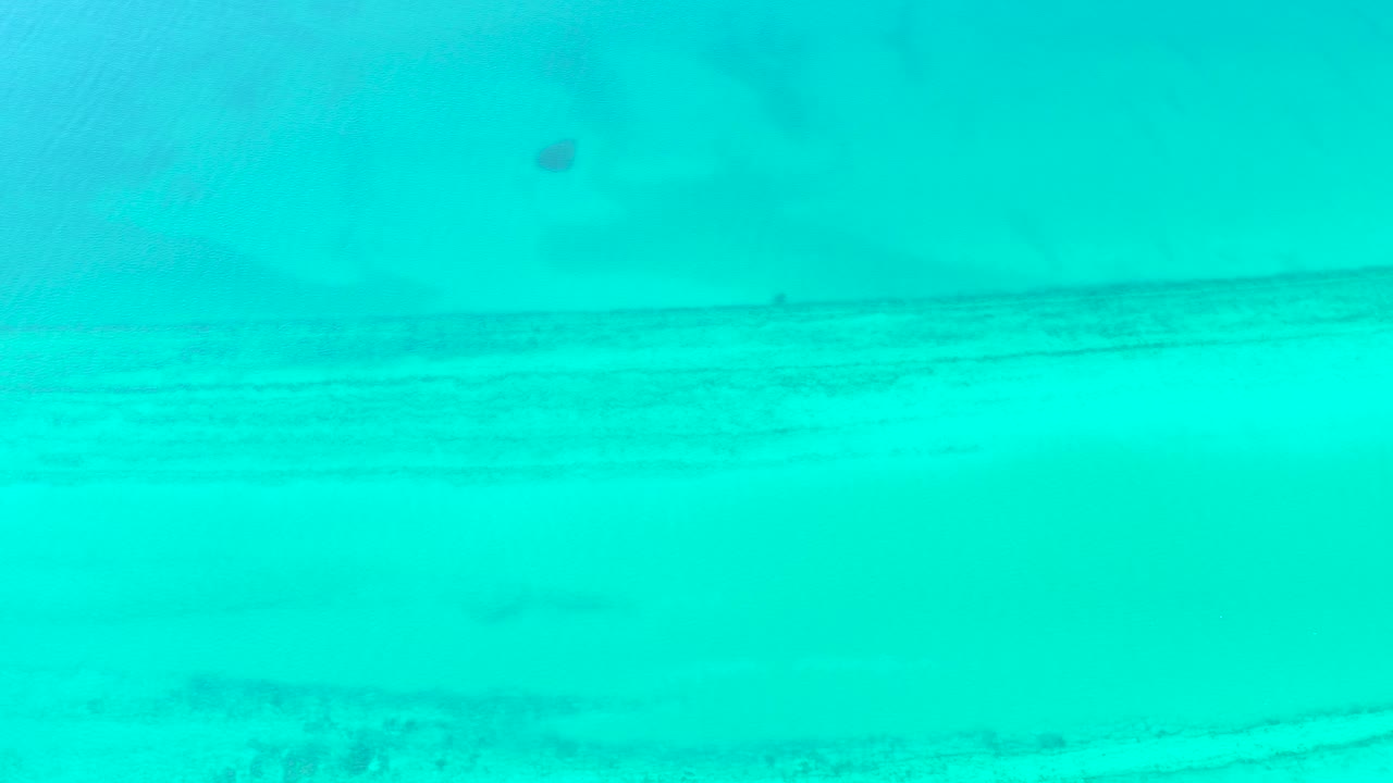 Turquoise underwater view with sandy bottom and small fish