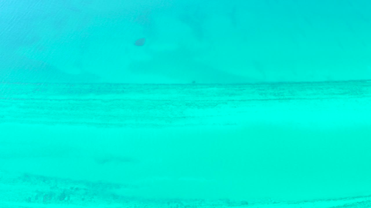 Shallow turquoise water in Cabo Pulmo reveals faint darker patches across the sandy seabed, with no boats, shoreline, or visible people.