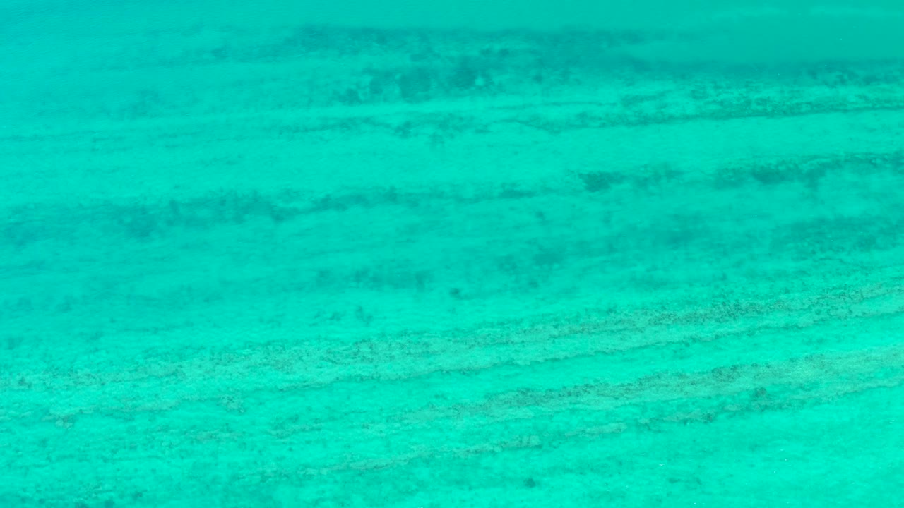 At one second, the Cabo Pulmo underwater view remains filled with turquoise water, pale sand, and soft darker streaks across the seabed, with no visible people.